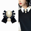 Women Pearl Bow-knot Bow Tie Cloth Brooch Clothing Accessories, Style:Tie Belt Version(Gold Black)