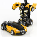 One-click Transforming Toy Car Impact Deformation Toy Model Car(Yellow)