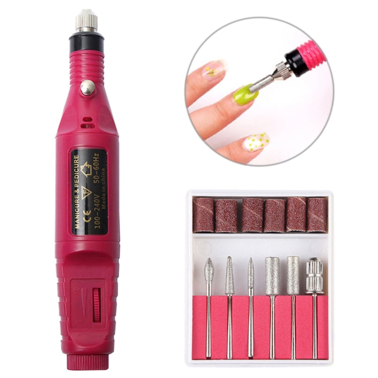 1 Set Power Professional Electric Manicure Machine Pen Pedicure Nail File Nail Tools 6 bits Drill Nail Drill Machine(EU Rose Red)