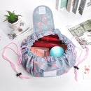 Fashion Waterproof Large Capacity Quick Drawstring Makeup Jewelry Storage Bag Women Travel Cosmetic Bag Toiletry Tool Kit(Navy feather)