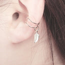 Fashion No Pierced Ear Clip Cuff Wrap Earrings Leaf Feather Pendant Non-piercing Clip Earrings for Women Party Statement Jewelry(Silver)