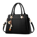 Fashion Women Tassel PU Leather Embroidery Crossbody Bag Shoulder Bag Simple Style Hand Bags(black)