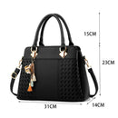 Fashion Women Tassel PU Leather Embroidery Crossbody Bag Shoulder Bag Simple Style Hand Bags(black)