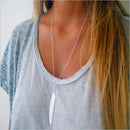 Vintage Long Necklace Jewelry Simple Feather Pendant Necklaces(Silver)