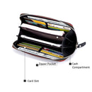 Ladies Top-grain Leather Wallet Long Wallet Bag Zipper Clutch Bag(Black)