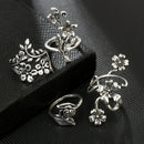 4 PCS/Set Antique Vintage Bohemia Style Rose Flower Rings for Women(silver)