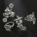 4 PCS/Set Antique Vintage Bohemia Style Rose Flower Rings for Women(silver)