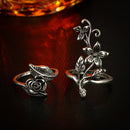 4 PCS/Set Antique Vintage Bohemia Style Rose Flower Rings for Women(silver)