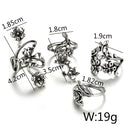 4 PCS/Set Antique Vintage Bohemia Style Rose Flower Rings for Women(silver)