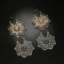 Vintage Ethnic Style Metal Openwork Flower Flower Earrings Bohemian Carved Earrings(silver)