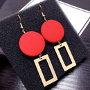 Women Fashion Wooden Round Long Geometric Rectangle Earrings(Red)