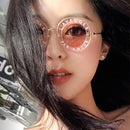 Women Vintage Round Frame Gradient Shades Sun Glasses(Black and Pink)