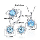 3 PCS/Set Snow Shape Gemstone Jewelry Set For Women, Ring Size:7(Blue)