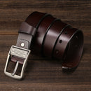 Men Pin Buckle Two-layer Cowhide Belt Pure Leather Pants Belt, Belt Length:115cm( brown)