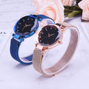 Luxury Mesh Ladies Clock Magnet Buckle Starry Diamond Geometric Quartz Wristwatch Women Watches(Rose gold)