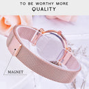 Luxury Mesh Ladies Clock Magnet Buckle Starry Diamond Geometric Quartz Wristwatch Women Watches(Black)