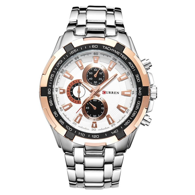 CURREN 8023 Men Stainless Steel Analog Sport Quartz Watch(Silver case gold face)