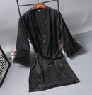 Robes Elegant Sleepwear Sexy Lace Women Dressing Kimono Silk Bath Robe, Size:M(Black)