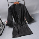 Robes Elegant Sleepwear Sexy Lace Women Dressing Kimono Silk Bath Robe, Size:M(Black)