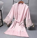 Robes Elegant Sleepwear Sexy Lace Women Dressing Kimono Silk Bath Robe, Size:M(Pink)