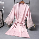 Robes Elegant Sleepwear Sexy Lace Women Dressing Kimono Silk Bath Robe, Size:M(Pink)