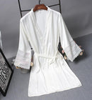 Robes Elegant Sleepwear Sexy Lace Women Dressing Kimono Silk Bath Robe, Size:M(White)