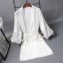 Robes Elegant Sleepwear Sexy Lace Women Dressing Kimono Silk Bath Robe, Size:M(White)