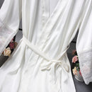 Robes Elegant Sleepwear Sexy Lace Women Dressing Kimono Silk Bath Robe, Size:M(White)