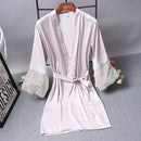 Robes Elegant Sleepwear Sexy Lace Women Dressing Kimono Silk Bath Robe, Size:XL(Light Purple)