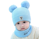0-12 Months Autumn and Winter Children Earmuffs Knitted Wool Cap + Letter Scarf Set, Size:38-46CM(Sky Blue)