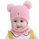 0-12 Months Autumn and Winter Children Earmuffs Knitted Wool Cap + Letter Scarf Set, Size:38-46CM(Pink)