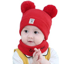 0-12 Months Autumn and Winter Children Earmuffs Knitted Wool Cap + Letter Scarf Set, Size:38-46CM(Red)