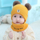 0-12 Months Autumn and Winter Children Earmuffs Knitted Wool Cap + Letter Scarf Set, Size:38-46CM(Yellow)