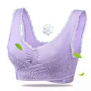 Front Cross Side Buckle Wireless Lace Bra Breathable Sport For Women, Size:L(Purple)