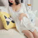Women Robe & Gown Sets Sexy Lace Lounge Pijama Long Sleeve Ladies Nightwear Bathrobe Night Dress with Chest Pads, Size:XL(White)