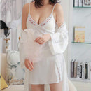 Women Robe & Gown Sets Sexy Lace Lounge Pijama Long Sleeve Ladies Nightwear Bathrobe Night Dress with Chest Pads, Size:XL(White)