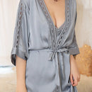 Women Robe & Gown Sets Sexy Lace Lounge Pijama Long Sleeve Ladies Nightwear Bathrobe Night Dress with Chest Pads, Size:XL(Blue)