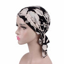 2 PCS Stretch Cotton Printed Turban Cap Chemotherapy Cap Toe Cap, Size:One Size(Big Flower On Black)