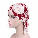 2 PCS Stretch Cotton Printed Turban Cap Chemotherapy Cap Toe Cap, Size:One Size(Big Flower On Red)