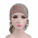 2 PCS Stretch Cotton Printed Turban Cap Chemotherapy Cap Toe Cap, Size:One Size(Navy Blue Feather)