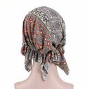 2 PCS Stretch Cotton Printed Turban Cap Chemotherapy Cap Toe Cap, Size:One Size(Navy Blue Feather)