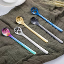 Stainless Steel Creative Cat Claw Coffee Spoon Dessert Cake Spoon, Style:Hollow Cat Claw Spoon, Color:Colorful