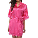 Half Sleeve Robe Women Faux Silk Pajama Sexy Night Dress, Size:L(Rose Red)