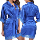 Half Sleeve Robe Women Faux Silk Pajama Sexy Night Dress, Size:S(Blue)