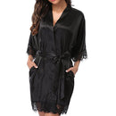 Half Sleeve Robe Women Faux Silk Pajama Sexy Night Dress, Size:S(White)