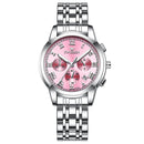 FNGEEN 4006 Ladies Quartz Watch Fashion Luminous Date Display Watch(White Steel Pink Surface)
