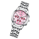 FNGEEN 4006 Ladies Quartz Watch Fashion Luminous Date Display Watch(White Steel Pink Surface)