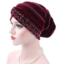 Pleuche Rhinestone Turban Hat Stacking Hat, Size:Adjustable(Gray)