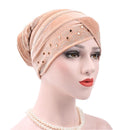 Pleuche Rhinestone Turban Hat Stacking Hat, Size:Adjustable(Apricot)