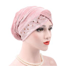 Pleuche Rhinestone Turban Hat Stacking Hat, Size:Adjustable(Pink)